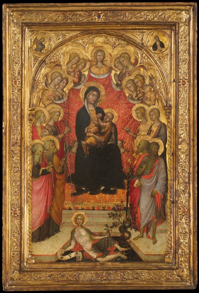Madonna en Kind op de Troon met Sint Jan de Evangelist, Sint Petrus, Sint Agnes door Paolo di Giovanni Fei