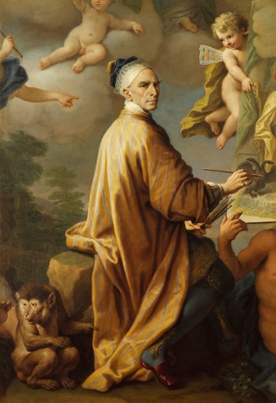 Zelfportret, terwijl hij de vrede van Rastadt schildert, door Paolo de Matteis (1662-1728), olieverf op doek door Paolo di Matteis