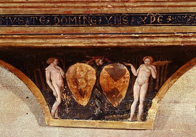 Adam en Eva, uit De Maagd van Nederigheid met engelen en heiligen, ca. 1440 (detail) door Paolo di Stefano Badaloni Schiavo