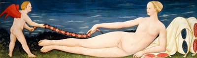 Venus op Kussens met een Bloemenkrans en een Putto door Paolo di Stefano Badaloni Schiavo