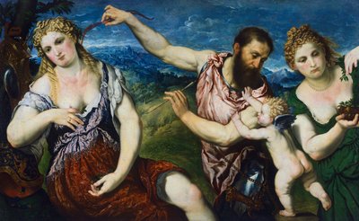 Allegorie met Mars, Venus, Flora en Cupido, ca. 1560 door Paris Bordone