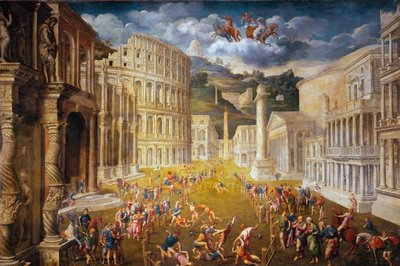 Vechtende gladiatoren, c. 1560 door Paris Bordone