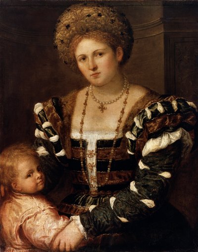 Portret van een Dame met een Jongen, 1530s door Paris Bordone