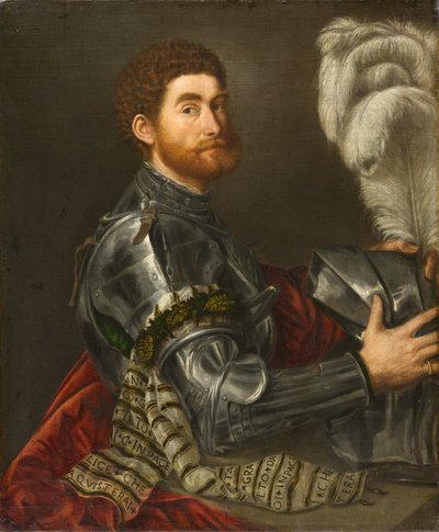 Portret van een man in harnas, ca. 1535-1540 door Paris Bordone