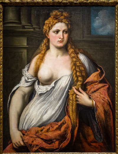 Portret van een jonge vrouw door Paris Bordone