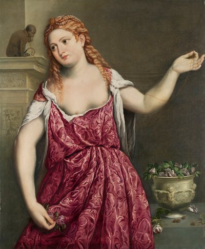 Portret van een jonge vrouw door Paris Bordone