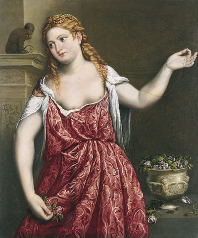 Portret van een jonge vrouw door Paris Bordone