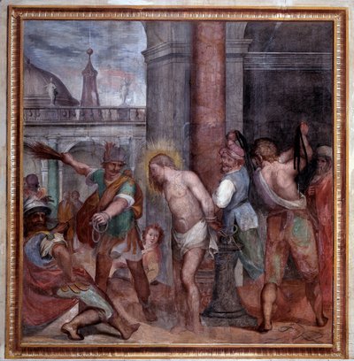 De passie van Christus, de geseling van Jezus door Paris Nogari