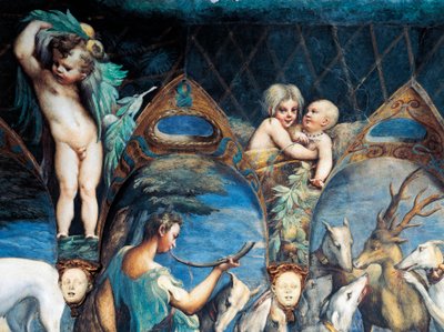 Actaeon aangevallen door honden, detail van Mythe van Diana en Actaeon, ca. 1524, door Francesco Mazzola, bekend als Parmigianino door Parmigianino (1503 40)