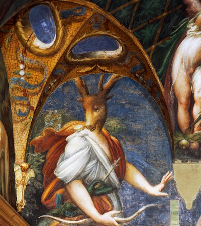 Actaeon veranderd in hert door Diana, detail van de Diane en Acteon zaal door Parmigianino