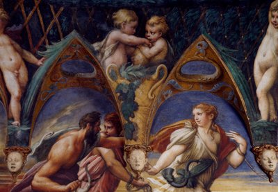 Actaeon met zijn metgezellen (detail) door Parmigianino