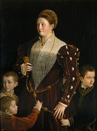 Camilla Gonzaga, Contessa di San Secondo, met drie zonen door Parmigianino