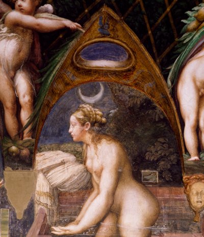 Diana dompelt zich in de bron, uit de Mythe van Diana en Actaeon door Parmigianino