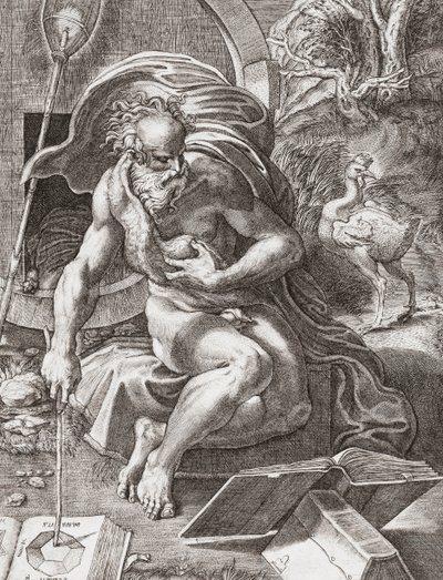 Diogenes, 3e eeuw v.Chr. Griekse filosoof (gravure) door Parmigianino 