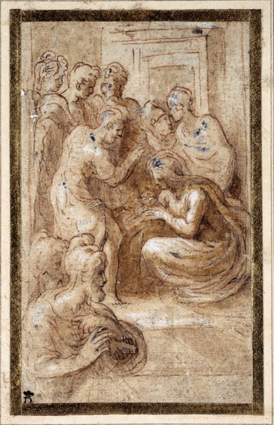 Aanbidding van de Heilige Familie in een interieur door Parmigianino 