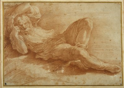 Bebaarde figuur, slapend door Parmigianino