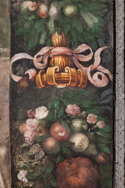 Decoratiedetail met bloemen en fruit, ca. 1523 door Parmigianino