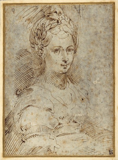 Halflang van een zittende vrouw door Parmigianino
