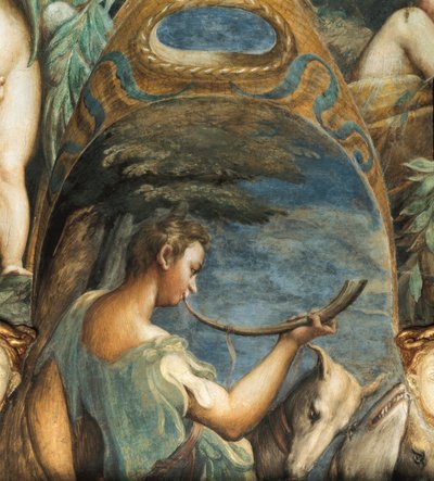 Jager, uit Mythe van Diana en Actaeon, ca.1524 (fresco) door Parmigianino