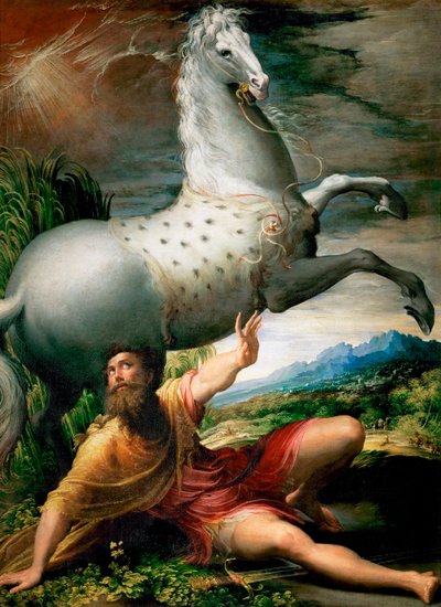 De bekering van Sint Paulus op de weg naar Damascus door Parmigianino