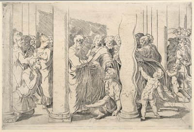Heiligen Petrus en Johannes genezen de lamme man bij de Gouden Poort door Parmigianino