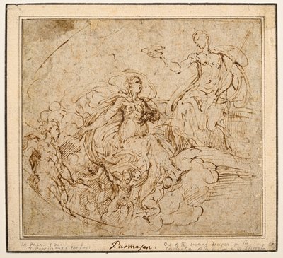Studie van de kroning van de Maagd voor Santa Maria della Steccata, Parma door Parmigianino