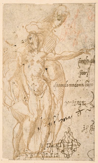 Studie van drie naakte figuren (recto) door Parmigianino