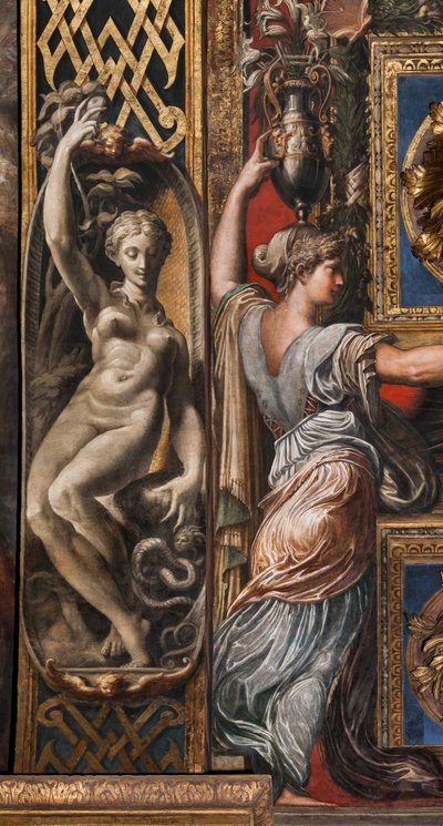 De drie wijze maagden en drie dwaze maagden (detail) door Parmigianino