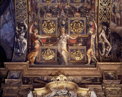 Drie van de vijf dwaze maagden. Detail van de fresco