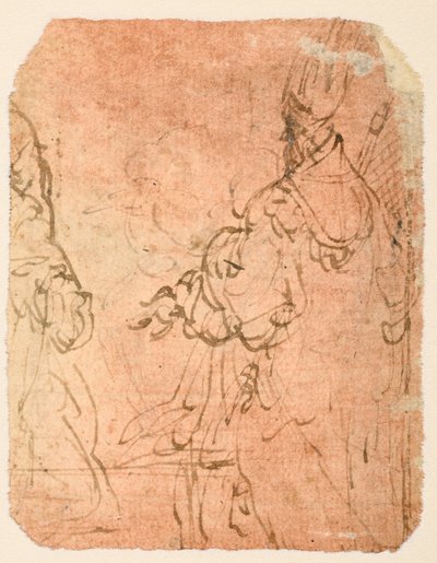 Twee knielende mannen in religieuze kleding (verso) door Parmigianino
