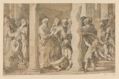 Heiligen Petrus en Johannes genezen een lamme door Parmigianino (attributed to)