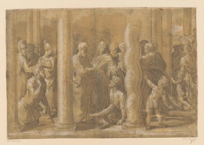 Heiligen Petrus en Johannes genezen een lamme door Parmigianino (attributed to)