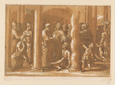 Heiligen Petrus en Johannes genezen een lamme door Parmigianino (attributed to)