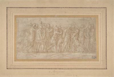 Romeinse of Griekse krijgers vieren na een overwinning, 1503-40 door Parmigianino
