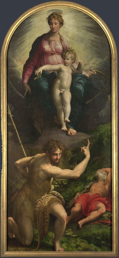 De Madonna en Kind met heiligen Johannes de Doper en Hiëronymus, 1527 door Parmigianino