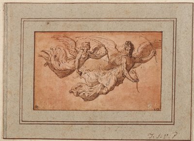 Zwei Studien für die Figur des Sieges door Parmigianino