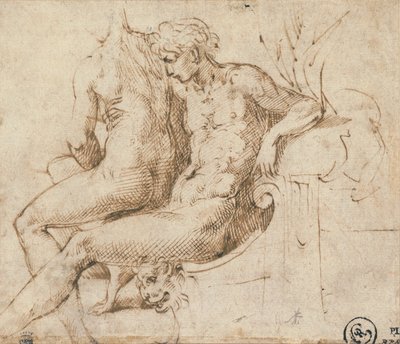 Twee geliefden zittend op een bank door Parmigianino