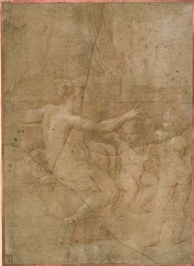 Venus met Cupido en Putto door Parmigianino