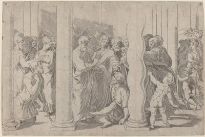 Sint Petrus en Johannes Genezen de Lamme Man bij de Gouden Poort door Parmigianino after Raphael