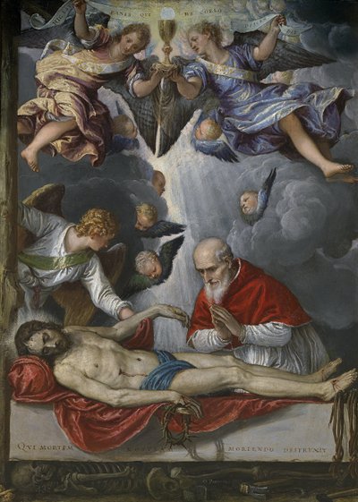 Dode Christus, aanbeden door paus Pius V door Parrasio Micheli