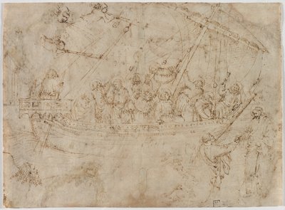 Navicella recto Twee tekeningen van schepen verso, ca. 1410s door Parri Spinelli