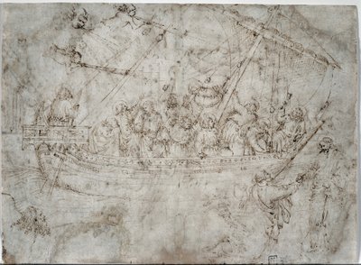 Twee tekeningen van schepen verso, 1410s door Parri Spinelli