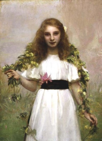 Portret van een Jong Meisje met Bloemen door Pascal Adolphe Jean Dagnan Bouveret