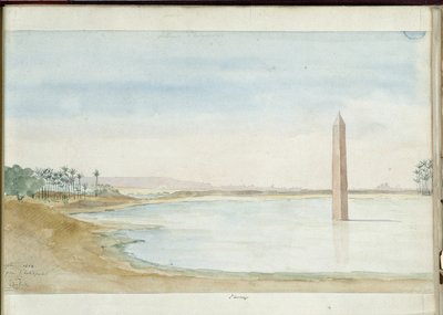 Uitzicht op de Nijl en Obelisk van Sesostris I in Heliopolis, Egypte door Pascal Xavier (after) Coste