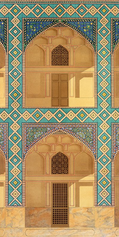 Detail van de Binnenplaats Arcades in de Medrese-i-Shah-Hussein, Isfahan, plaat 26-27 uit Moderne Monumenten van Perzië, gegraveerd door A. Levie door Pascal Xavier Coste