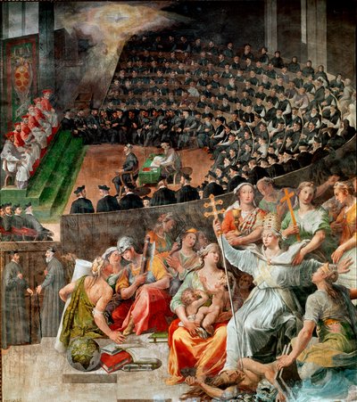 Het Concilie van Trente in 1545 en 1563 Fresco door Pasquale Cati (1550-1620) 1588-1589 Kerk van Santa Maria in Trastevere, Rome door Pasquale Cati