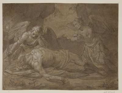 De dode Christus betreurd door twee engelen door Pasquale Ottino