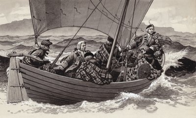 Bonnie Prince Charlie vertrekt naar het Isle of Skye (gouache op papier) door Pat (1907-95) Nicolle