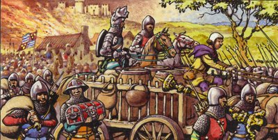 Het verbranden van de stad Bar-sur-Seine in 1359 (gouache op papier) door Pat (1907-95) Nicolle