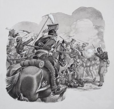 Lichte cavalerie (gouache op papier) door Pat (1907-95) Nicolle